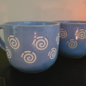 Blue Ceramic Mugs with Swirl Design